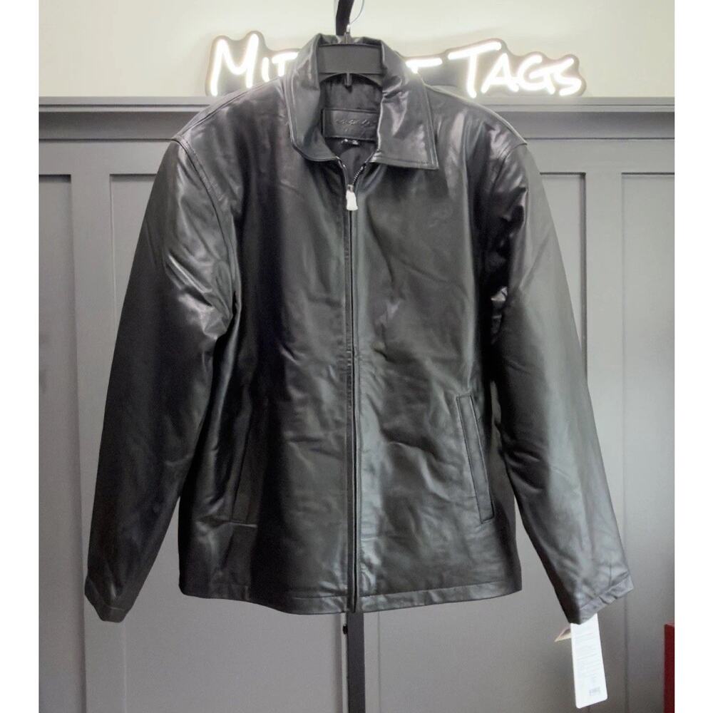 Vintage Leather Diamond Quilted Zip Black Jacket Men's Size S